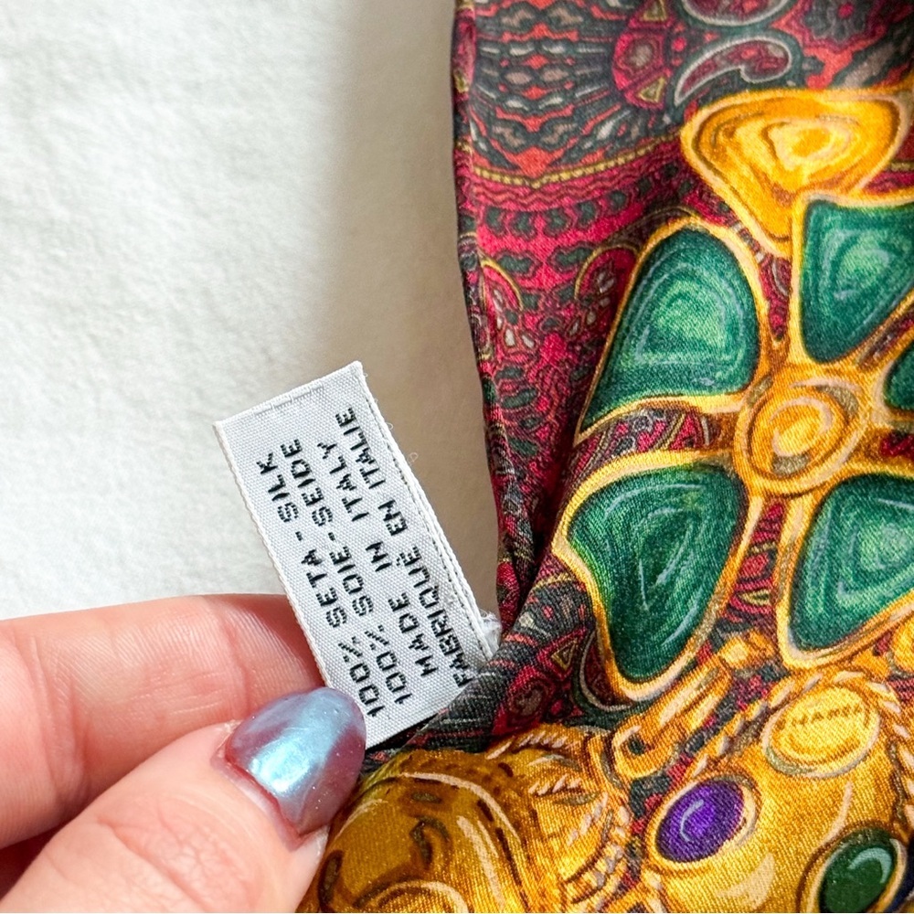 Chanel gripoix silk scarf rare paisley jewel chain multicolor authentic vintage - Picture 7 of 14
